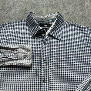 Butter Cloth Shirt Men L Blue Regular Long Sleeve Button Up Geometric